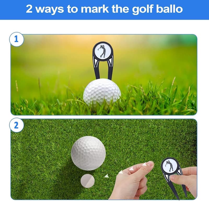 Golf Divot Reparaturwerkzeug mit kugelmarkiertem Magnet – Grüne Rasen-Gabel