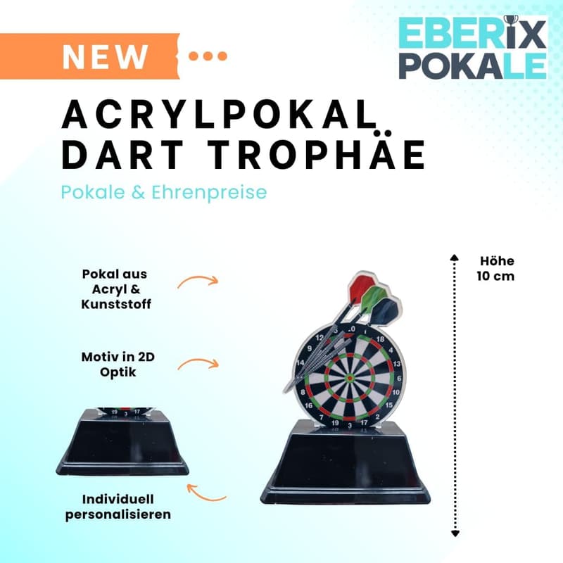 Personalisierbarer Darts Pokal mit Wunschgravur aus Acryl, 10 cm