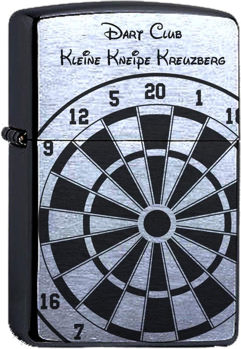 Personalisierte Dartscheibe mit Lasergravur und Zippo-Feuerzeug