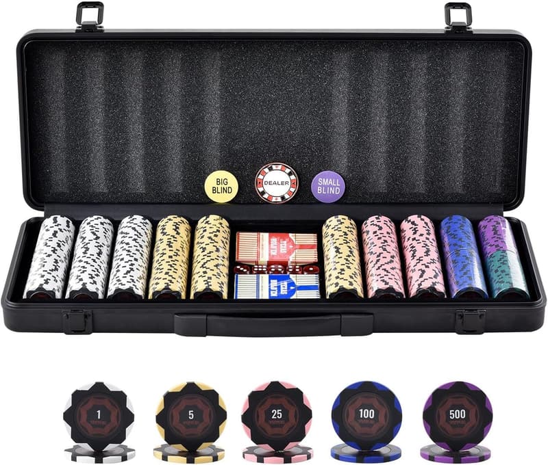 Komplettes Pokerchip-Set für 9-10 Spieler mit Koffer und Zubehör