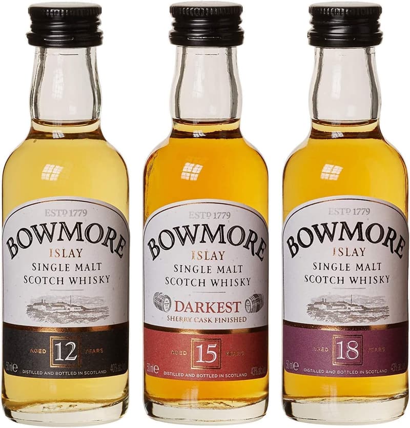 Bowmore Whisky Geschenkset - 3 Miniaturen (12, 15, 18 Jahre) 0,15l