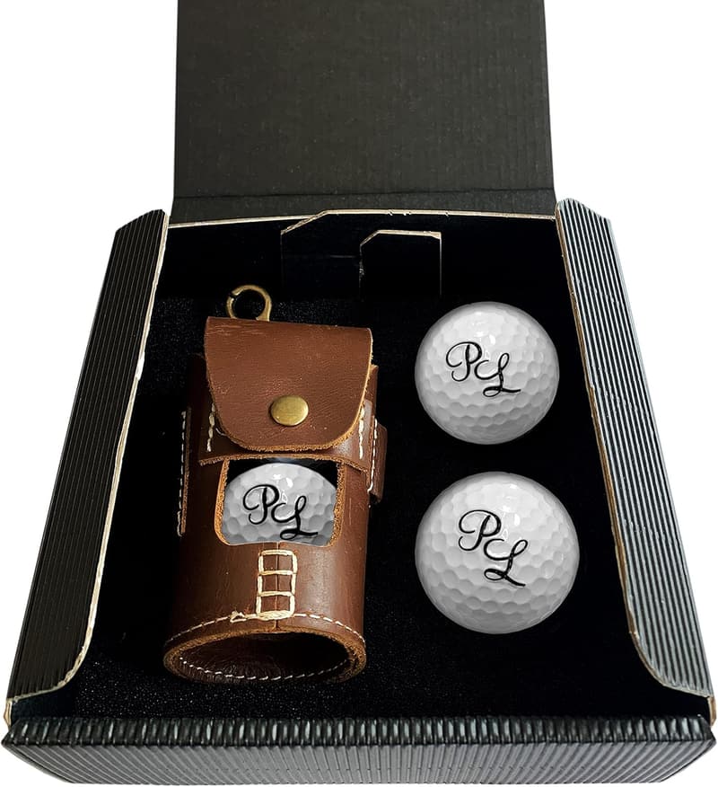 Personalisierte Ledertasche für Golfbälle mit Gravur für Golfspieler