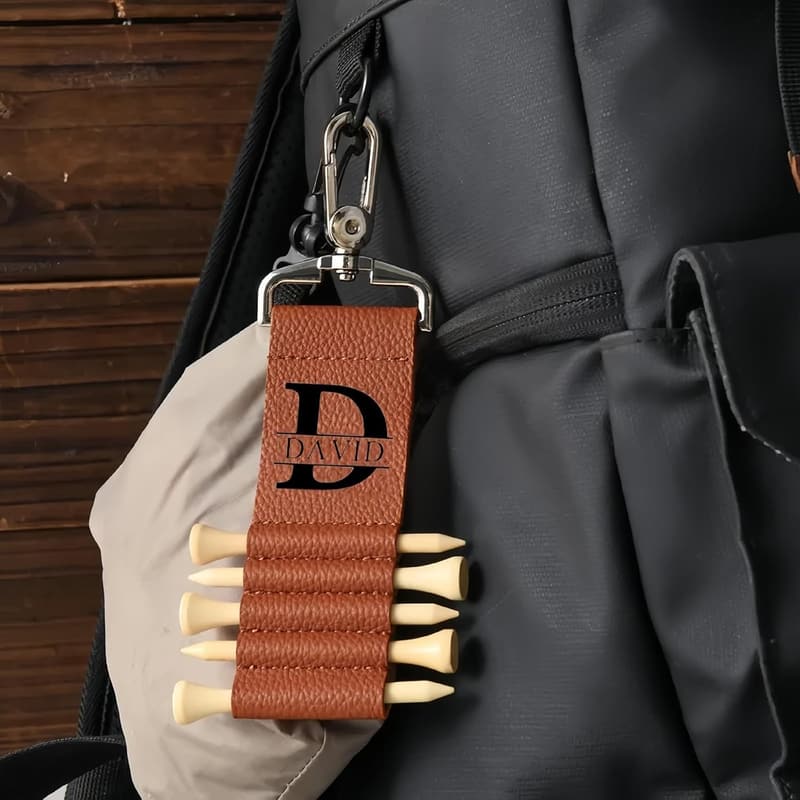 Personalisierte Leder Golf Bag Tag mit 5-Fach Golfball-Aufbewahrung