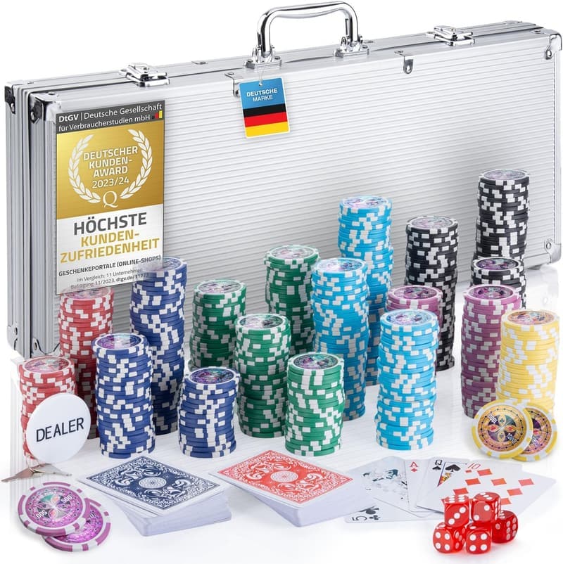 Profi Pokerkoffer mit 500 Metallkern-Chips und Zubehör