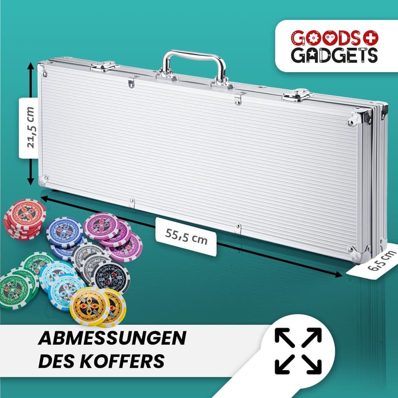 Profi Pokerkoffer mit 500 Metallkern-Chips und Zubehör