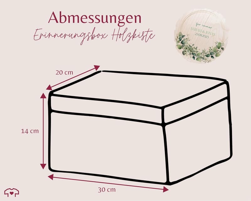 Eukalyptus-Holzkiste für Geldgeschenke zur Hochzeit mit Namen und Datum