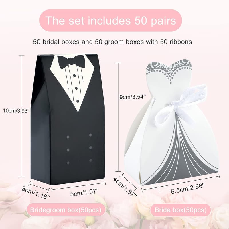Hochzeit Süßigkeitenboxen - 100 Stück für Brautpaare