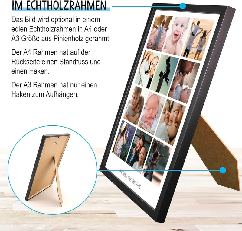 Personalisierte Fotogeschenke zum Geburtstag für Paare – 12 Fotos, wahlweise mit Rahmen