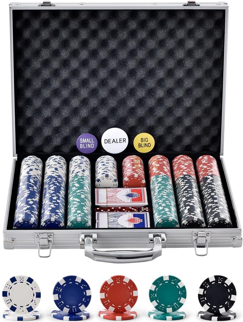 Pokerchip-Set für 9-10 Spieler im Aluminiumkoffer, 500-teilig