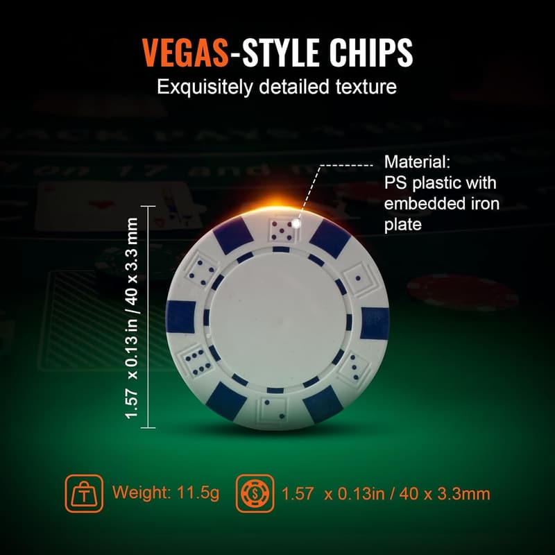 Pokerchip-Set für 9-10 Spieler im Aluminiumkoffer, 500-teilig