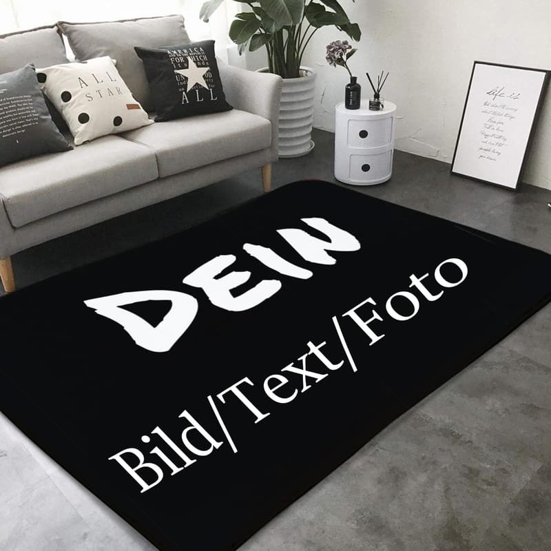 Personalisierter Flanell-Teppich für Schlafzimmer und Wohnzimmer, waschbar, rutschfest, mit Bild/Text