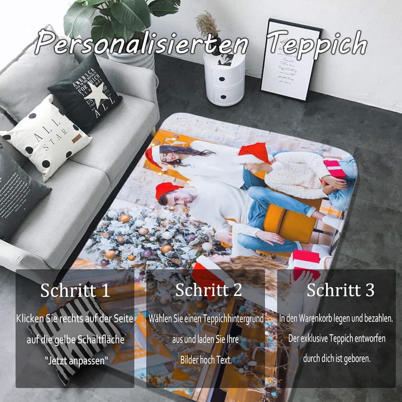 Personalisierter Flanell-Teppich für Schlafzimmer und Wohnzimmer, waschbar, rutschfest, mit Bild/Text