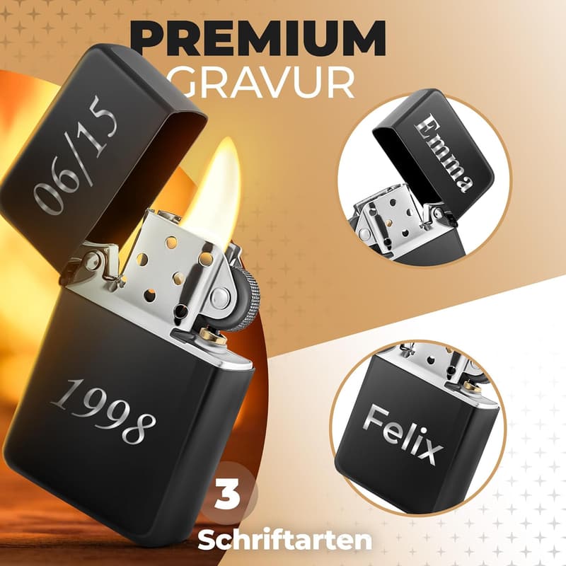 Personalisierbares Metallfeuerzeug mit Gravur für Männer