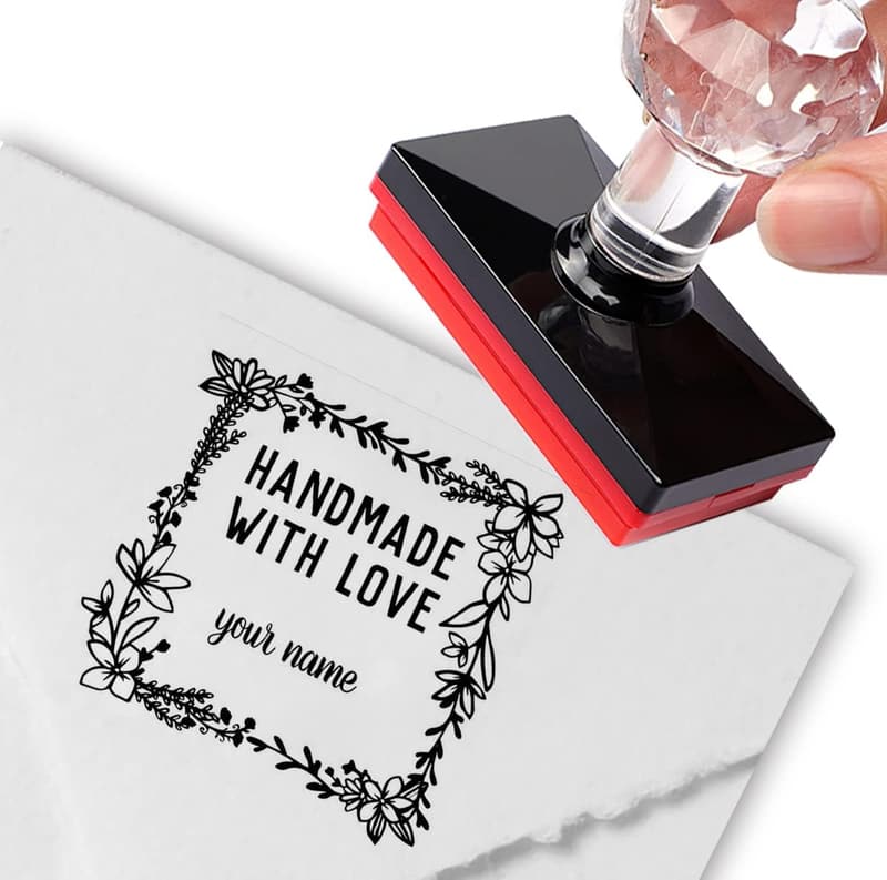 Personalisierter quadratischer Stempel mit Blumenmuster, handgefertigt