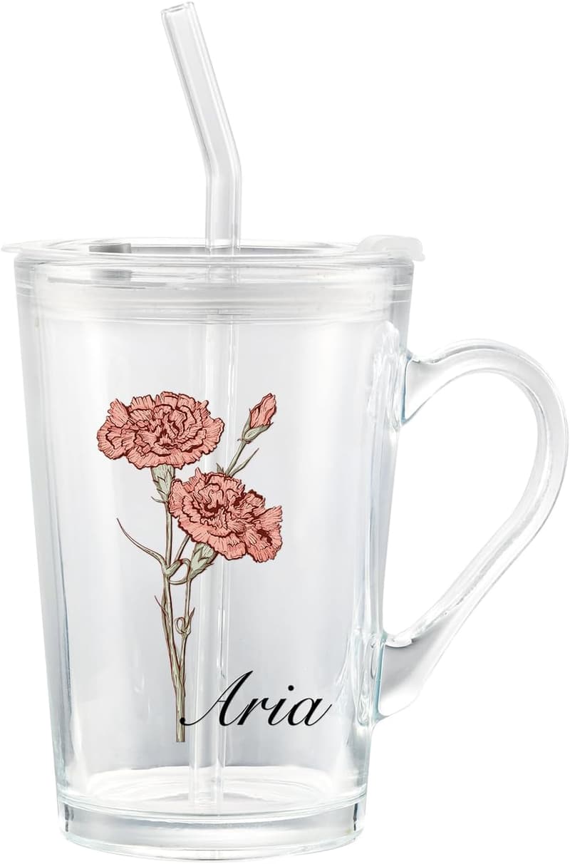 Personalisierte Longdrinkgläser mit Deckel und Strohhalm für Frauen