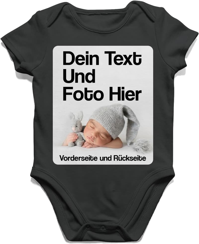 Personalisierbarer Baby-Body mit Foto und Text für Jungen und Mädchen