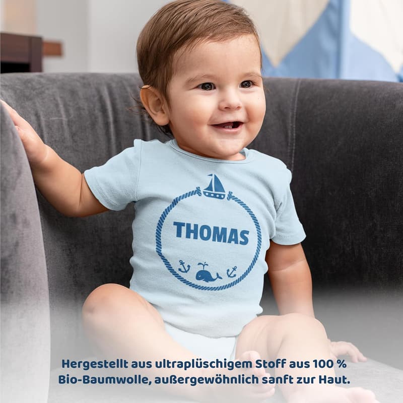 Personalisierbarer Baby-Body mit Foto und Text für Jungen und Mädchen