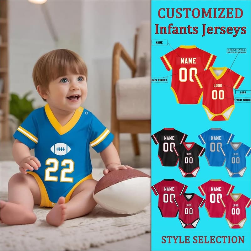 Personalisierter Baby-Einteiler-Jersey als Fußballtrikot für Neugeborene
