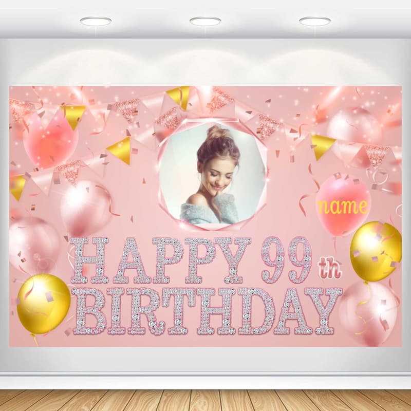 Personalisierte Hintergrunddekoration für den 99. Geburtstag in Roségold