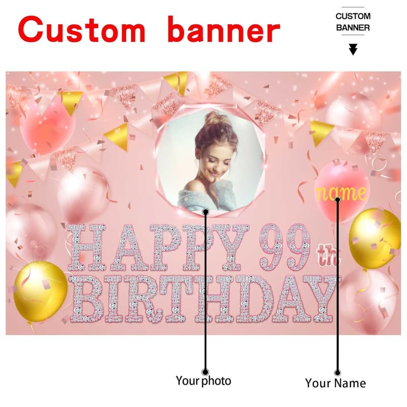 Personalisierte Hintergrunddekoration für den 99. Geburtstag in Roségold