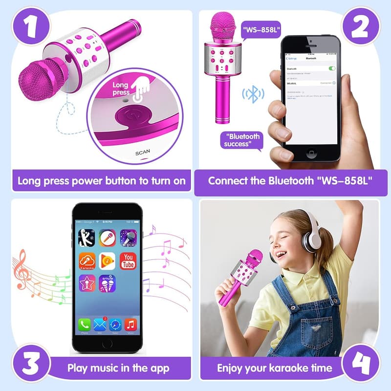 Drahtloses Bluetooth Karaoke Mikrofon für Mädchen von 3-12 Jahren