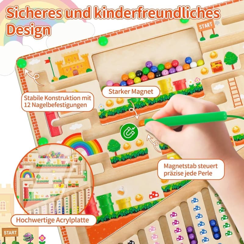Montessori Magnetspielzeug Labyrinth aus Holz für Kinder ab 2 Jahren