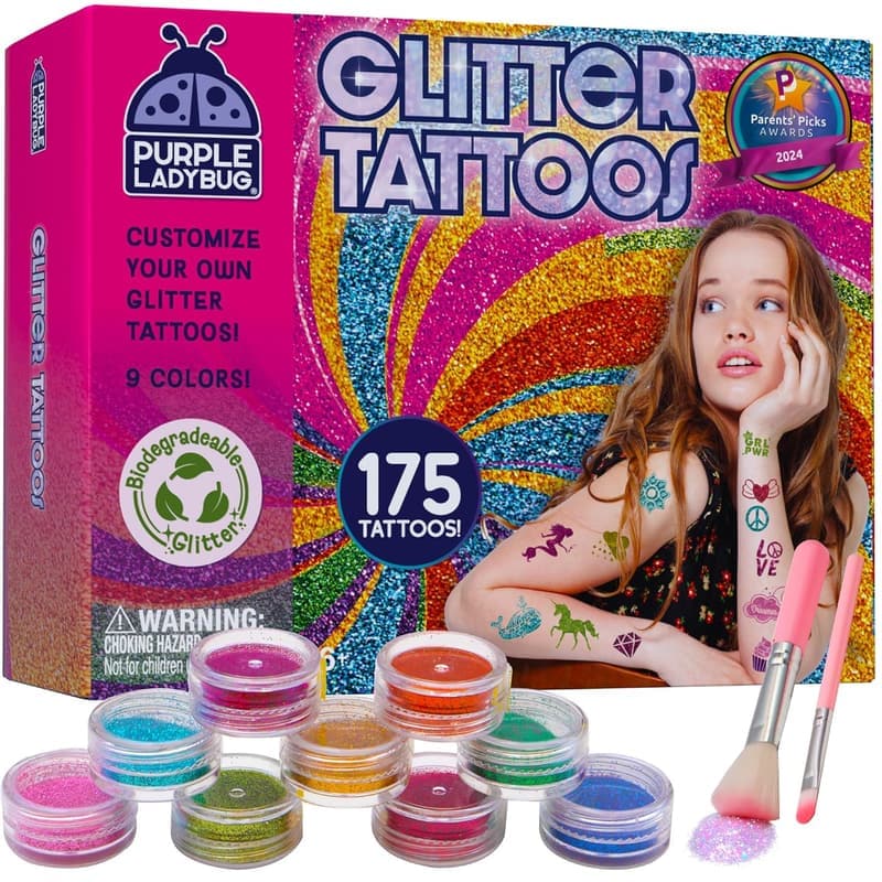 Glitzer Tattoo Set für Kinder - Hautfreundlich & temporär - Geschenke für Mädchen 6-12 Jahre