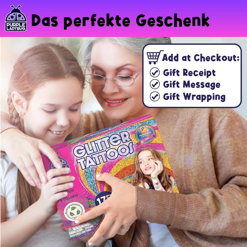 Glitzer Tattoo Set für Mädchen – Temporäre Tattoos 6-12 Jahre