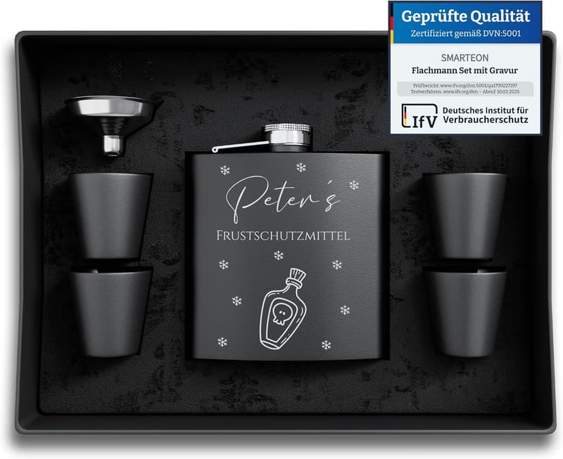 Personalisierter Edelstahl-Flachmann mit Gravur für Männer zur Hochzeit