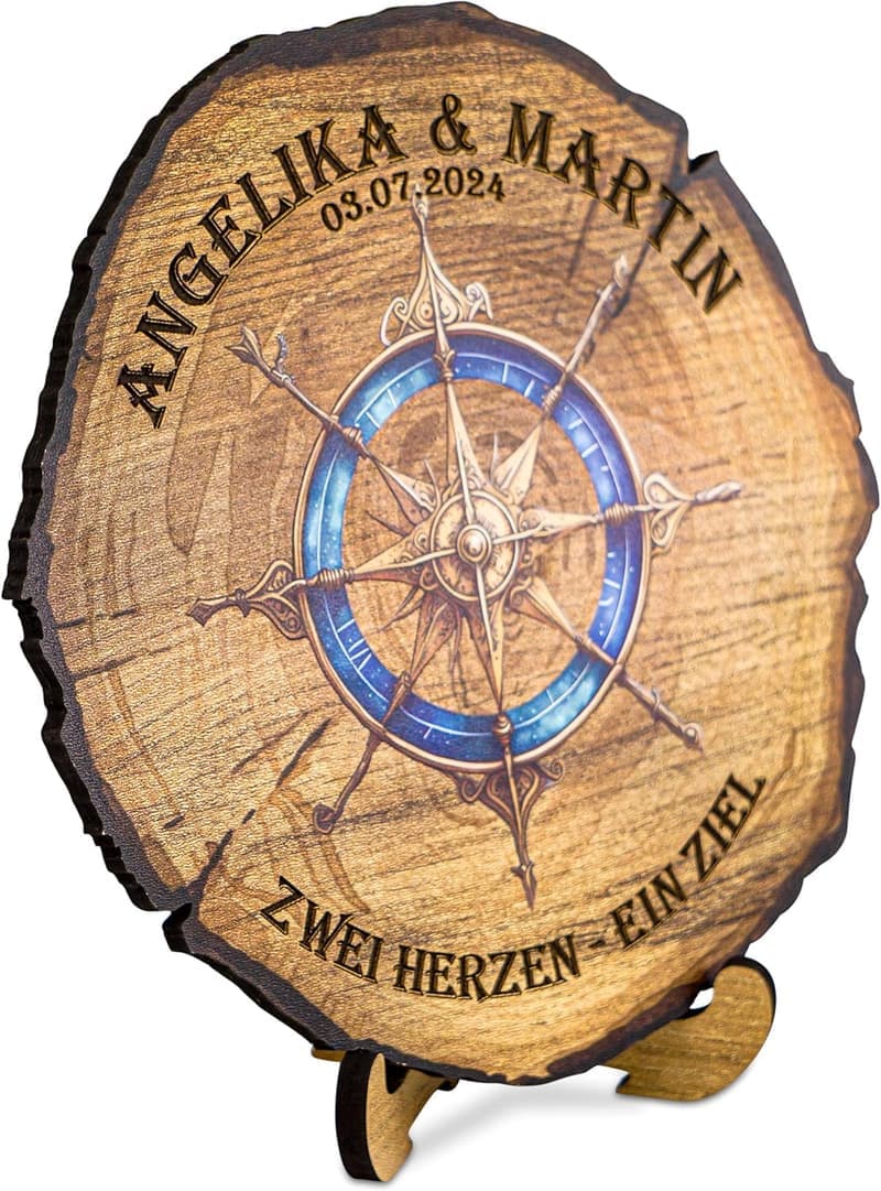 Personalisierte Wanddeko mit Kompassgravur - Holz-Optik, 20 cm