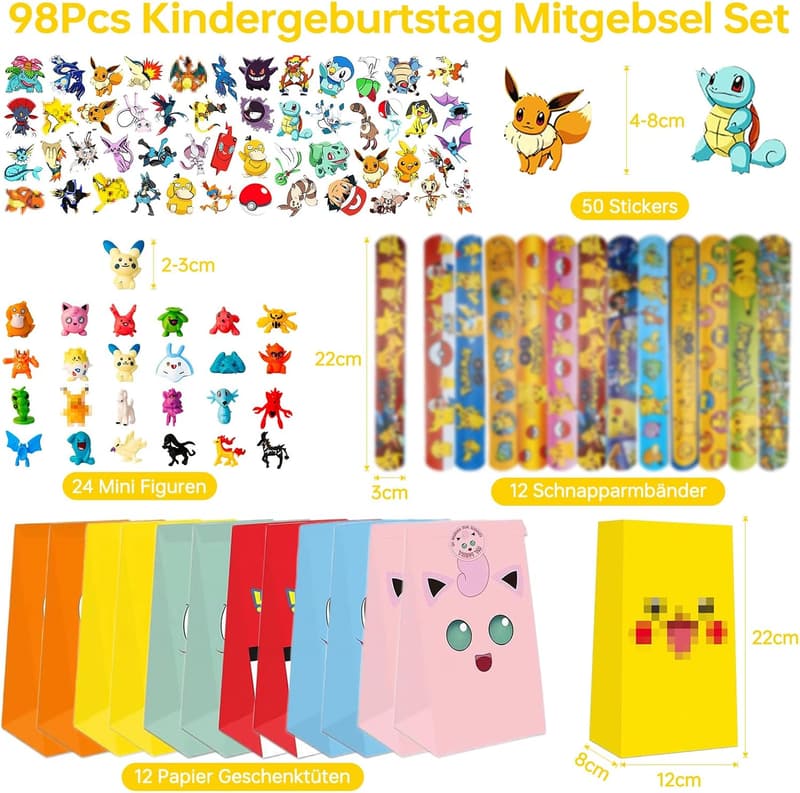 Kindergeburtstag Mitgebsel Set 98-teilig mit Figuren, Armbändern und Stickern