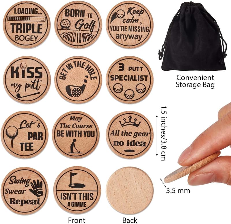 Lustige Gravierte Golfball Marker für Männer - 12er Set Golf Geschenk