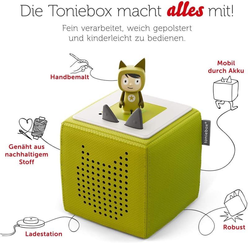 Toniebox Starter Set - Kabelloser Audioplayer für Kinder, Grün