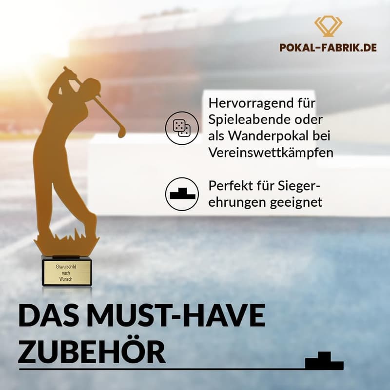 Goldener Golf Pokal 21 cm aus Metall mit Gravur - Personalisierte Trophäe für Golfer
