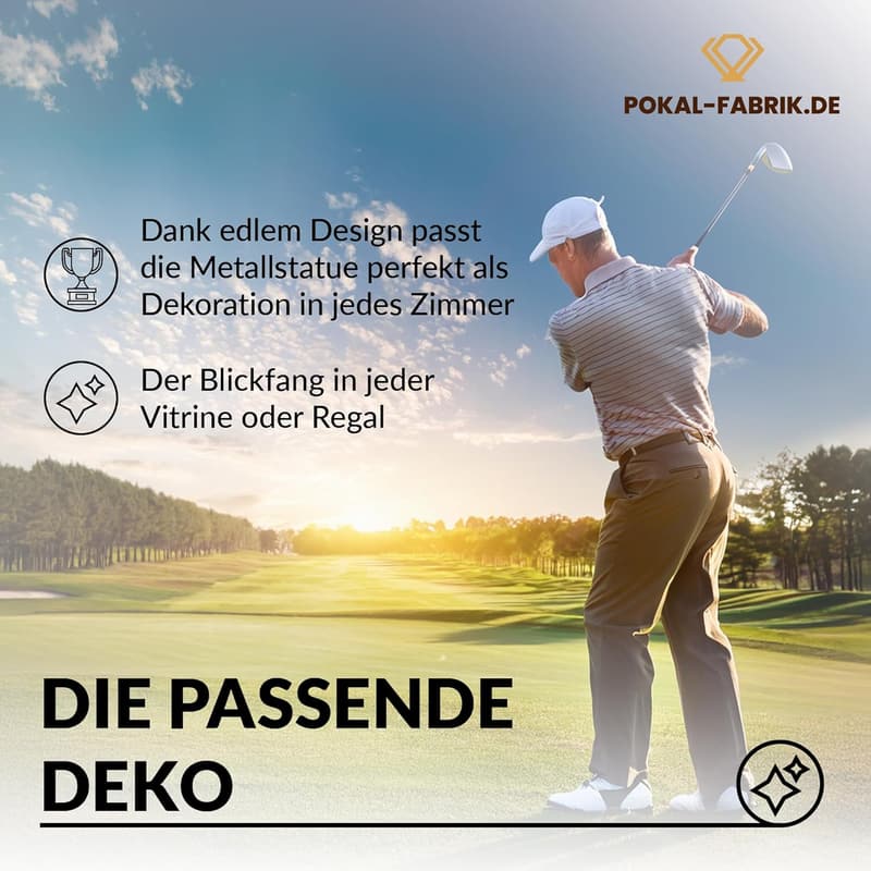 Goldener Golf Pokal 21 cm aus Metall mit Gravur - Personalisierte Trophäe für Golfer