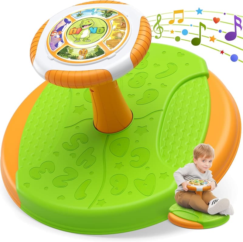 Dinosaurier Drehstuhl für Kinder – 360° Karussell mit LED & Musik