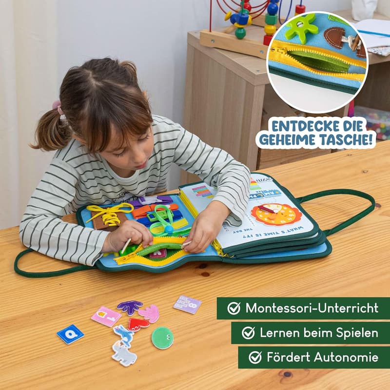 Montessori Activity Board aus Filz – Pädagogisches Motorikspielzeug für Kinder
