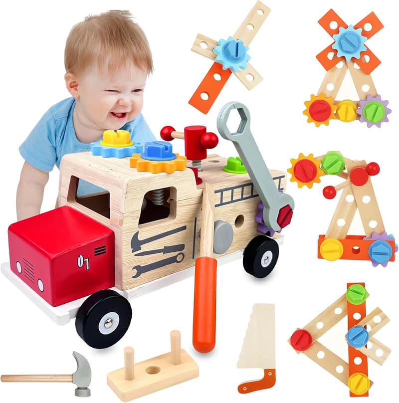 Montessori Werkbank aus Holz – Spielzeug für Kinder ab 2 Jahren