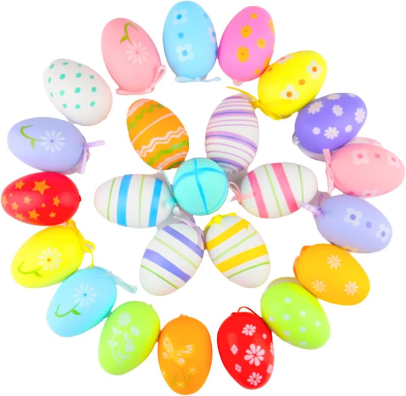 24 bunte Plastik-Ostereier zum Aufhängen für Kinder - 4x6 cm Deko