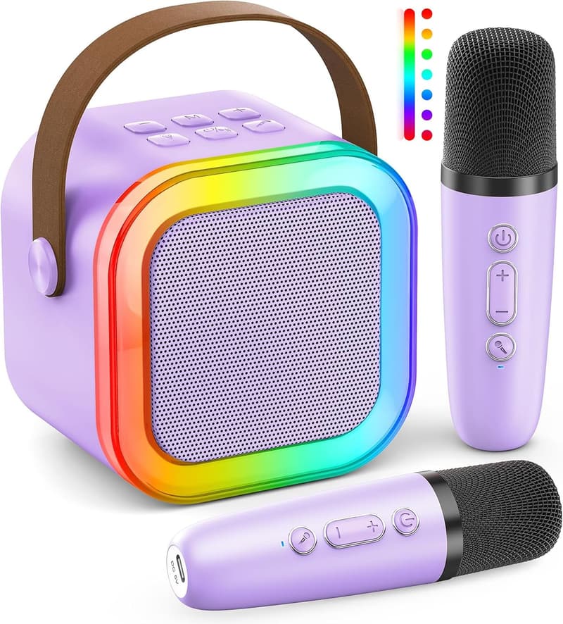Karaoke Maschine für Mädchen 3-12 Jahre mit 2 Mikrofonen, Violett