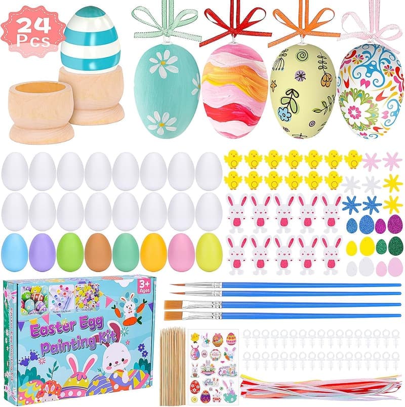 DIY Ostereier Dekoration – 24 Plastik Eier mit 12 Farbaufklebern und 2 Haltern