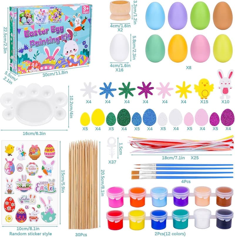 DIY Ostereier Dekoration – 24 Plastik Eier mit 12 Farbaufklebern und 2 Haltern