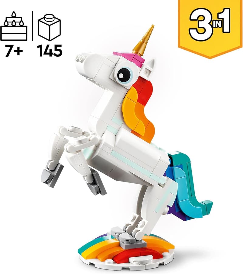 LEGO Creator 3-in-1 Magisches Einhorn – Kreatives Spielzeug für Kinder ab 7 Jahren