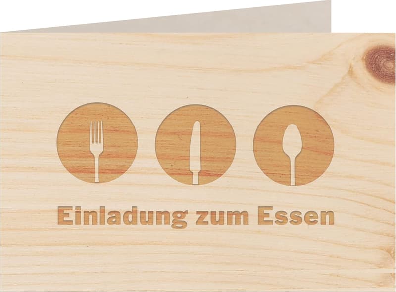 Einladungskarte zum Essen - 100% handgemacht aus Zirbe