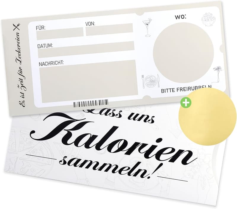 Personalisierter Essensgutschein mit Rubbelsticker und Hülle