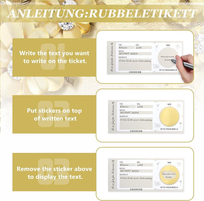 Personalisierter Essensgutschein mit Rubbelsticker und Hülle