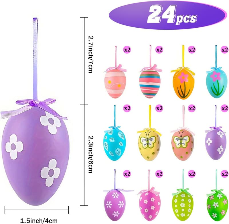 Bunte Ostereier zum Aufhängen, 24 Stück, für Ostern Dekoration