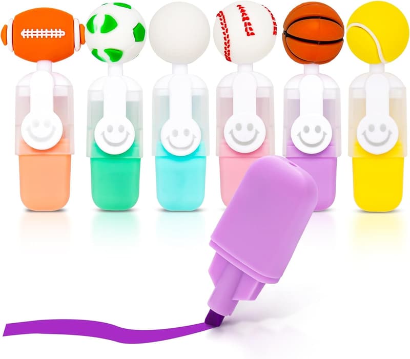 Sportball-Textmarker Set – 6 Farben für Rugby, Fußball, Basketball, Tennis, Baseball, Golf