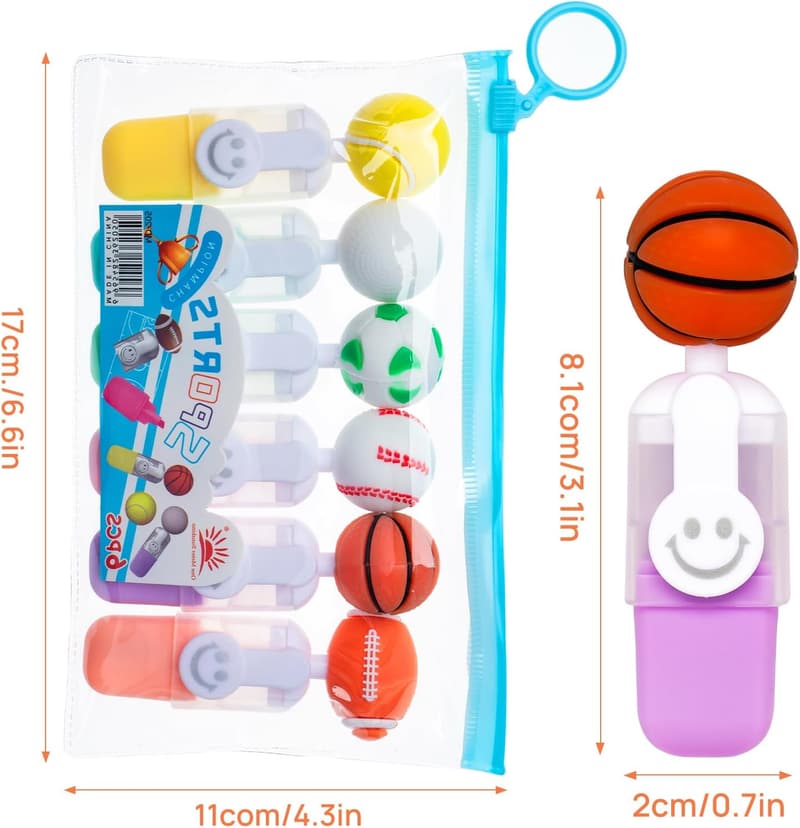 Sportball-Textmarker Set – 6 Farben für Rugby, Fußball, Basketball, Tennis, Baseball, Golf