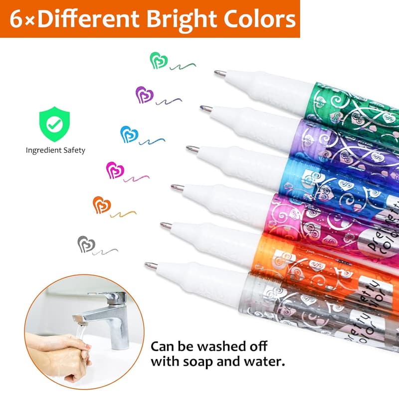 Glitzer Tattoo Set für Kinder – 6 Farben, 8 Schablonen, 80 Muster